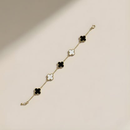 Gold plated anti tarnish black and white clove bracelet