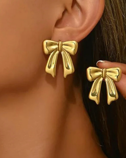 Gold plated anti-tarnish Bow themed earrings