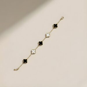 Gold plated anti tarnish black and white clove bracelet