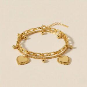 Gold Plated anti-tarnish Heart Themed Wraparound Bracelet
