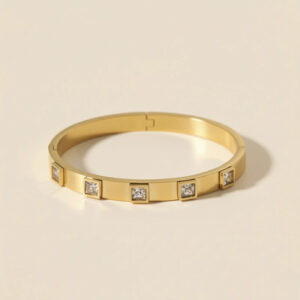 Gold Plated anti-tarnish White Square American Diamond Bracelet